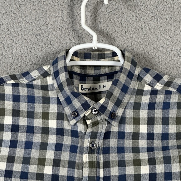 Boden Mens Button Down Gingham Check Plaid Shirt Size M Gray Blue Preppy - Picture 2 of 9